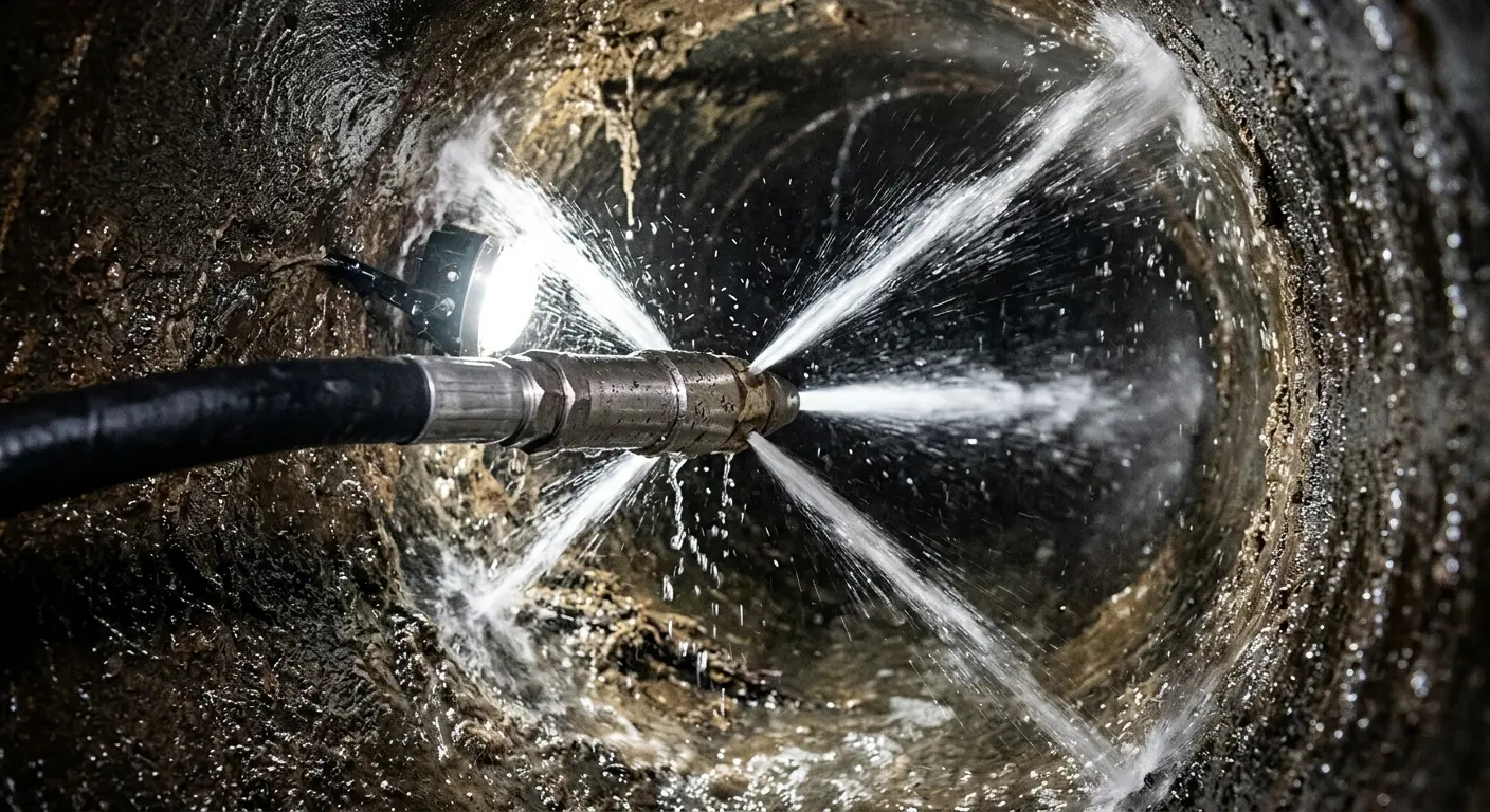 High-pressure hydro jetting nozzle cleaning sewer pipe for Sewer Line Relining in Oldsmar